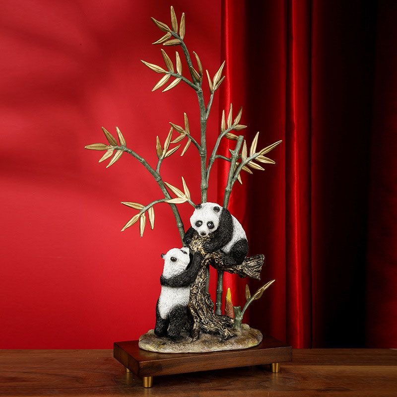 Bamboo newspaper Ping An Panda bronze decoration home decoration arts and crafts gift wine cabinet