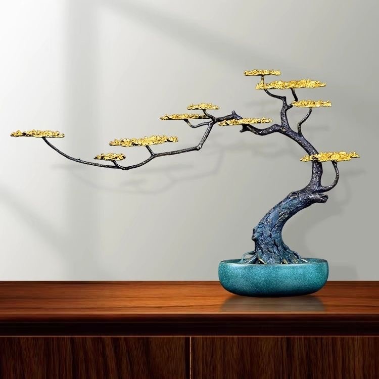Welcoming pine ornaments all copper handicrafts Copper pine living room fortune bonsai ancient tree new Chinese style porch copp