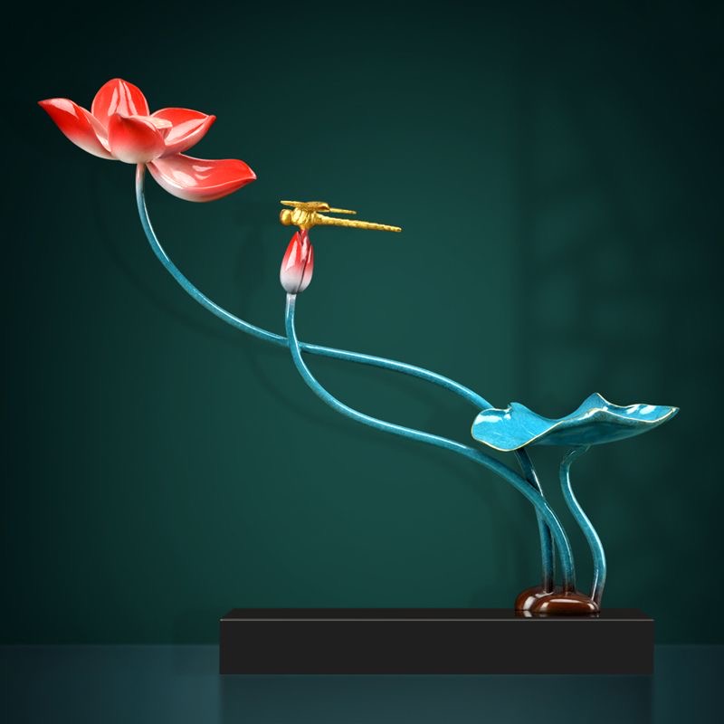 Lotus copper decorative lotus art Chinese living room porch decoration flowers and birds Zen creative desktop
