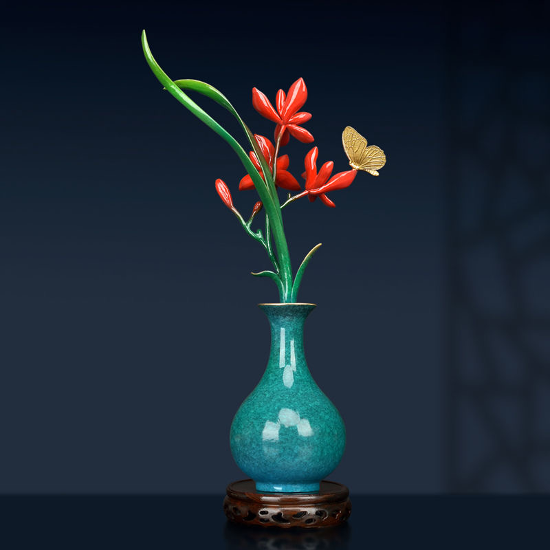 Living room decoration orchid decoration copper vase Chinese arts and crafts flower arrangement study table decoration blessing 