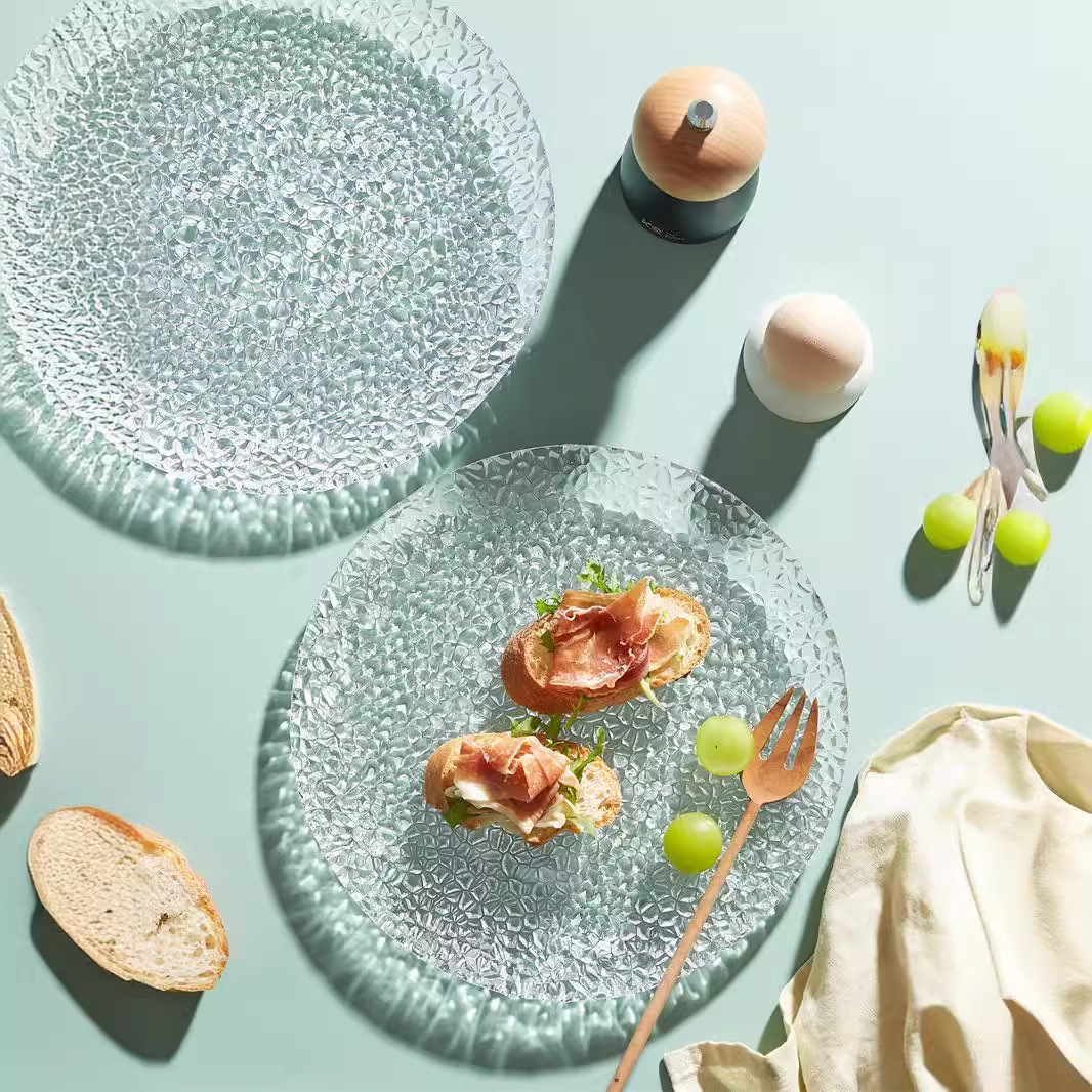 Nordic ice glass plate home ins style dish flat plate Creative fruit plate snack plate salad sweet