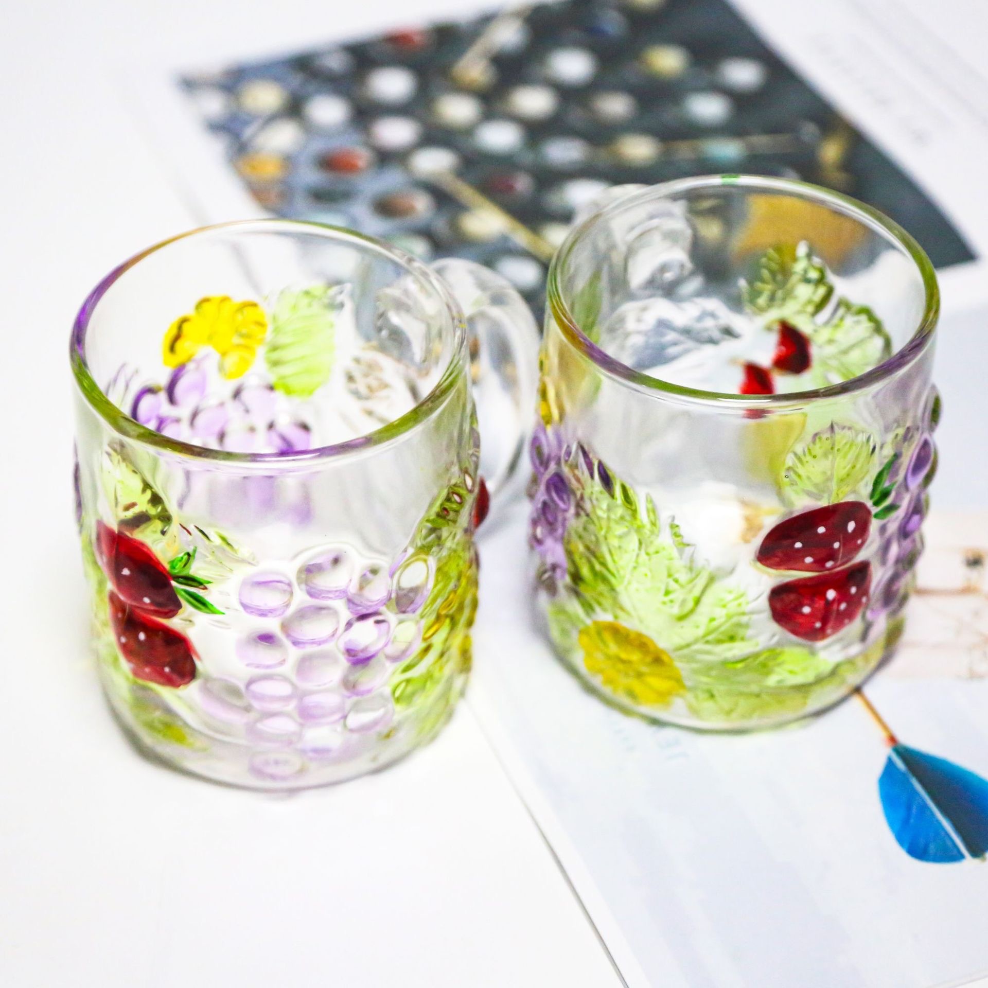 Hand painted wine glass Crystal glass water glass color high appearance level glass milk drink glass with handle