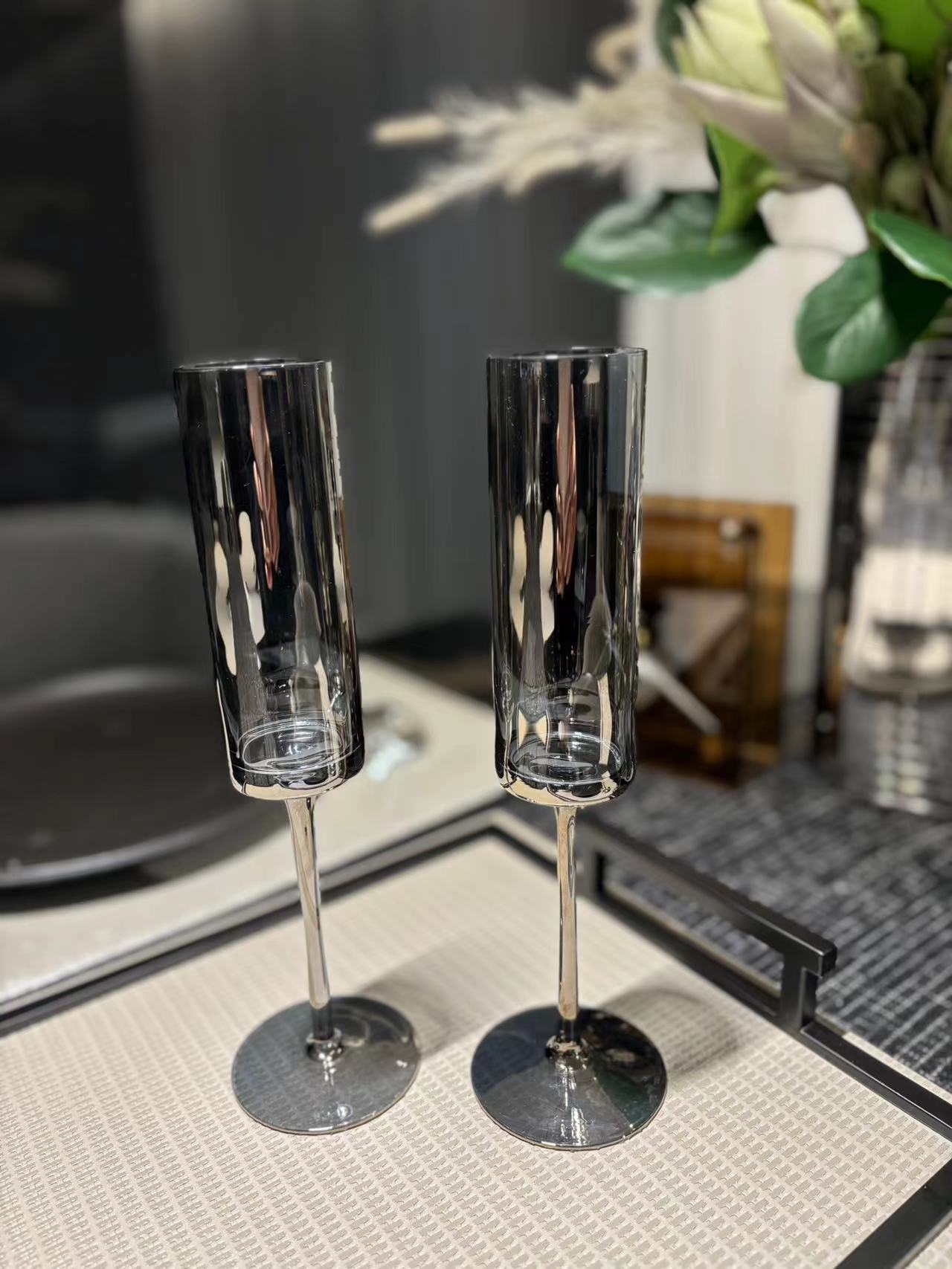 Nordic high appearance level crystal glass laser silver straight champagne glass