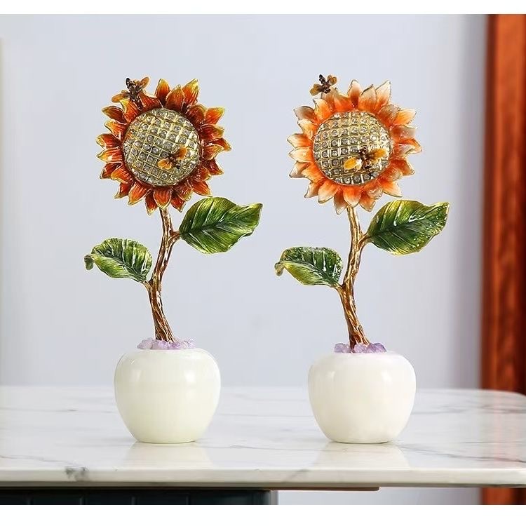 Light luxury high-end luxury fortune sunflower high-end enamel decoration home living room porch study TV cabinet