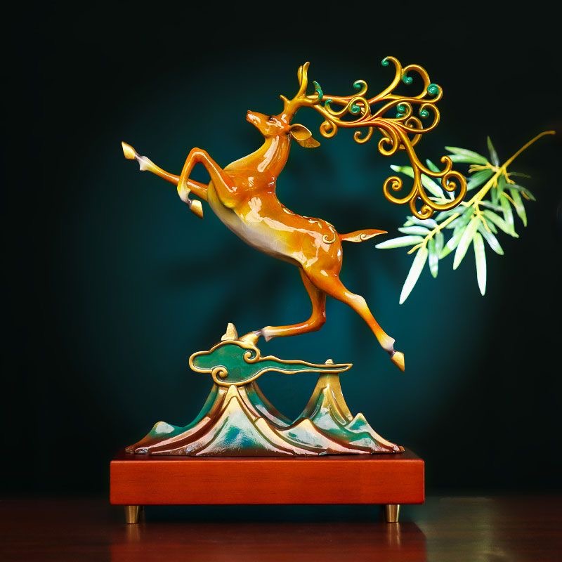 Copper deer decoration Zhaocai office living room entrance wine cabinet decoration high-end company housewarming new home openin