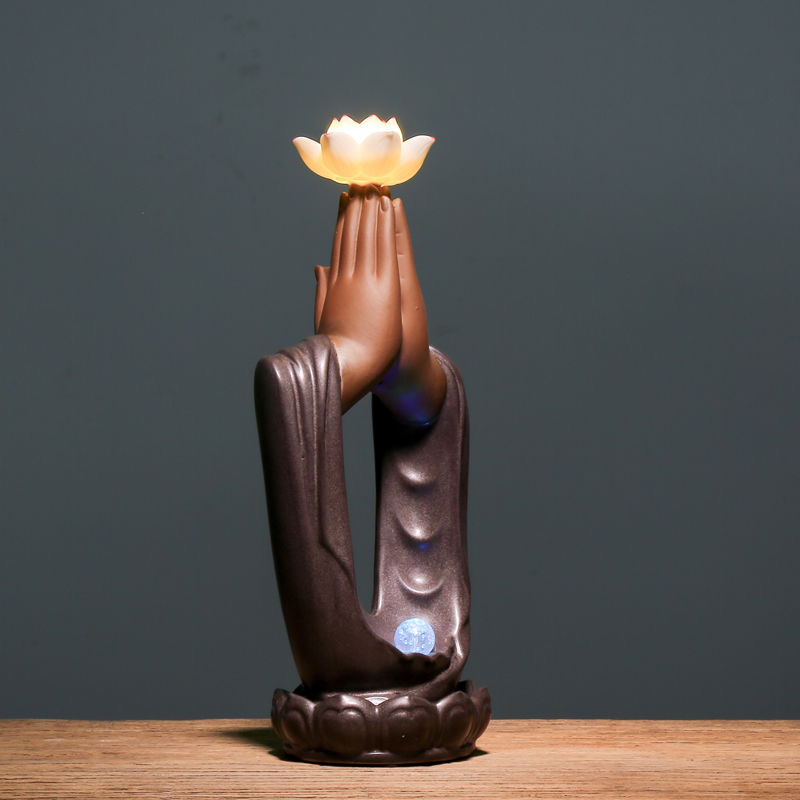 Chinese Zen creative Buddha hand lotus ceramic decoration home living room antique rack wine cabinet table decoration arts and c