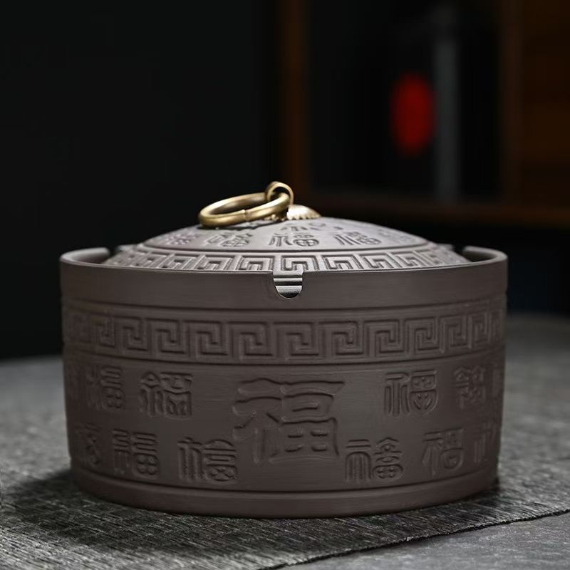 Purple ash tray retro with cover hotel home living room fly ash smoke