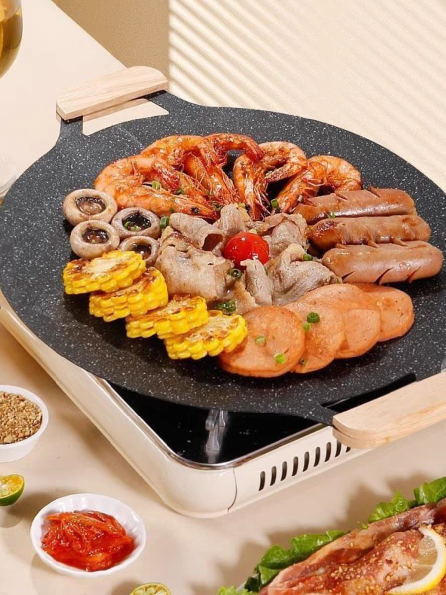 易铂麦饭石烤盘（配夹子）32cm 