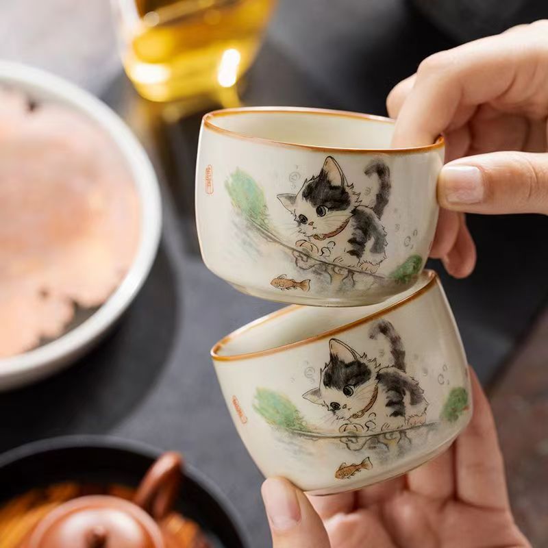Ruyao cat owner cup high-grade personal special kung fu tea cup tea set sample tea cup single custom tea cup
