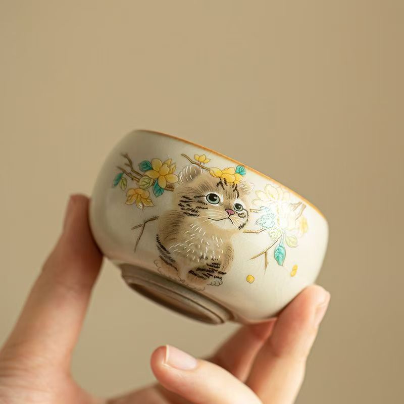 Huang Ru kiln open piece build a cat special cup guest cup tea kung fu teacup Chinese household