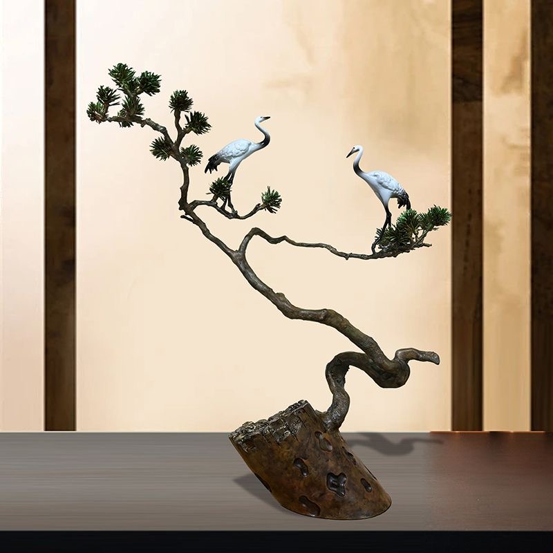 Copper pine crane Yannian Chinese decoration to send grandpa elder birthday greetings desktop porch home living room installatio