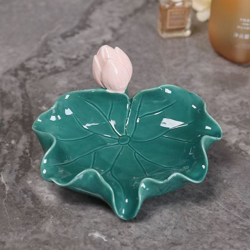 Ceramic soap box drain household lotus soap box High-end sink soap dish Creative bathroom storage rack