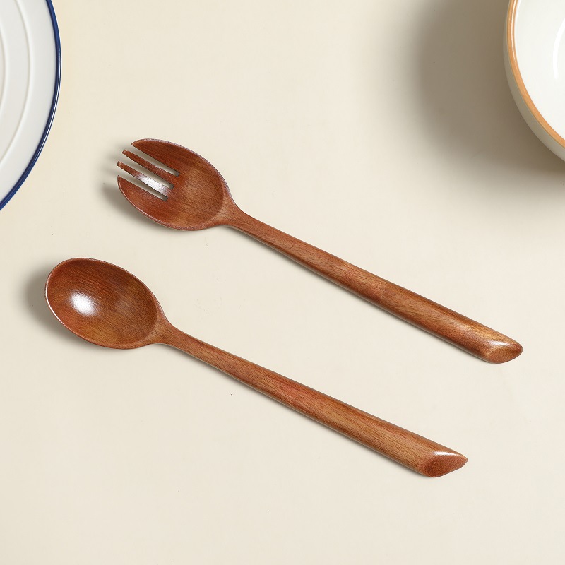 Nanmu bevelled spoon fork set Wooden tableware Wooden spoon Wooden fork dessert spoon fruit fork spoon wooden
