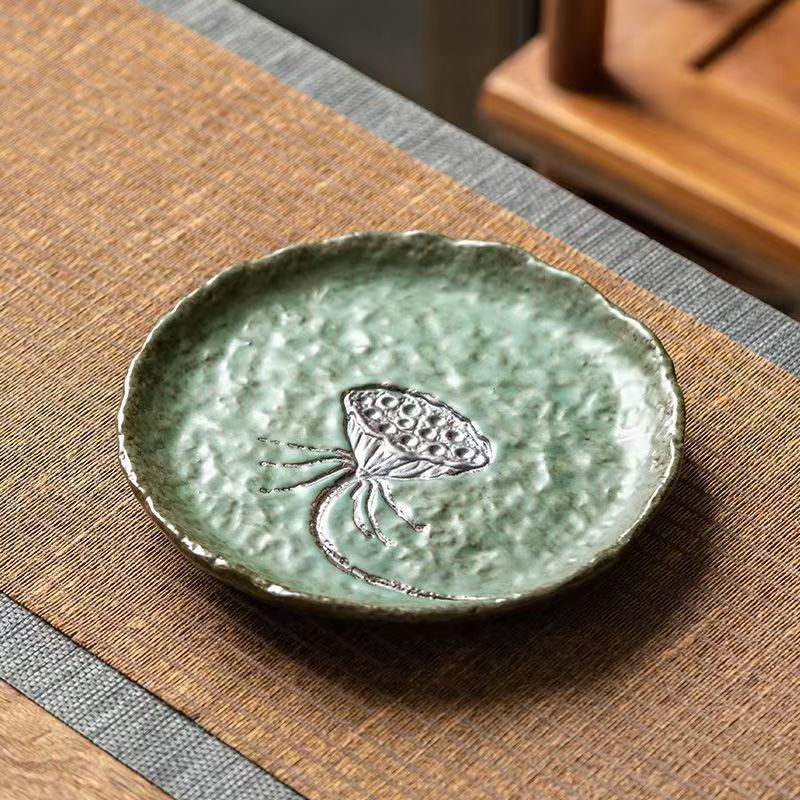 Chinese kiln dry foam tray pot bearing handmade tray retro pot bottom insulated ceramic kung fu tea set accessories Lotus tray
