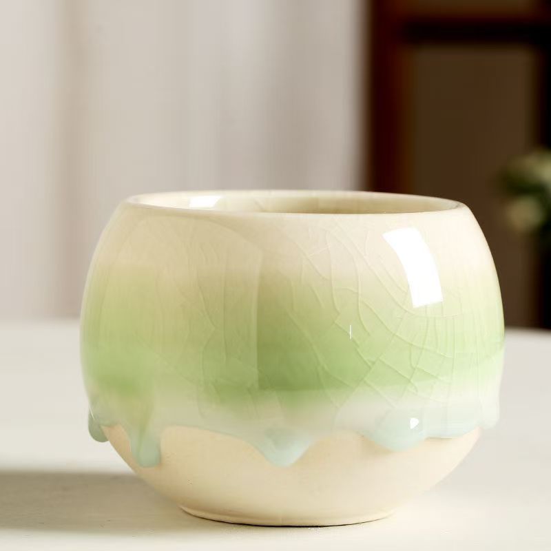 Flow glaze ice crack large aperture creative gradient rainbow succulent ceramic planter