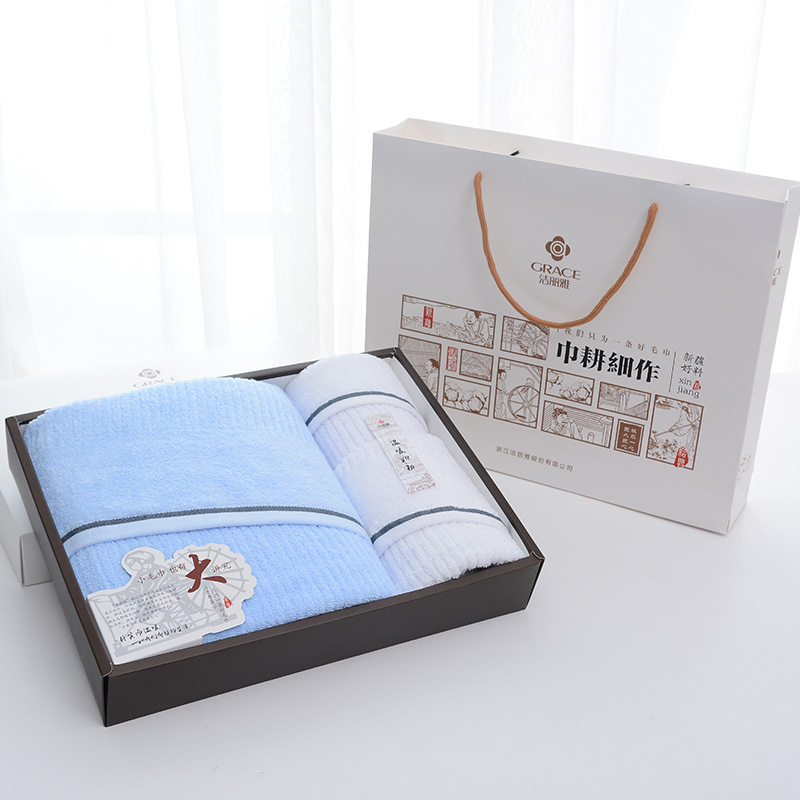 洁丽雅（grace）全棉优品·雅致-6A 1浴2面巾耕细作礼盒装