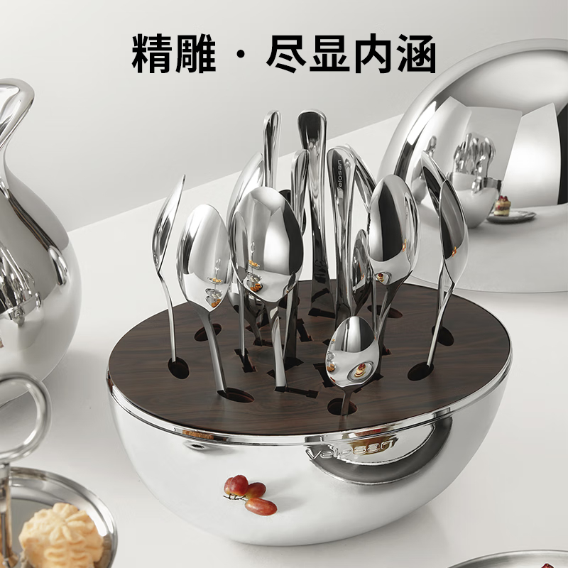 VELOSAN 温仑山304不锈钢牛排刀叉套装西餐盘子西餐餐具套装简约全套家用刀叉勺 20件套 外壳