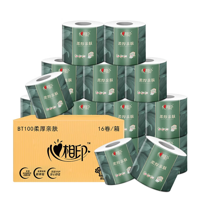 心相印柔厚亲肤四层100克16粒装卷筒卫生纸