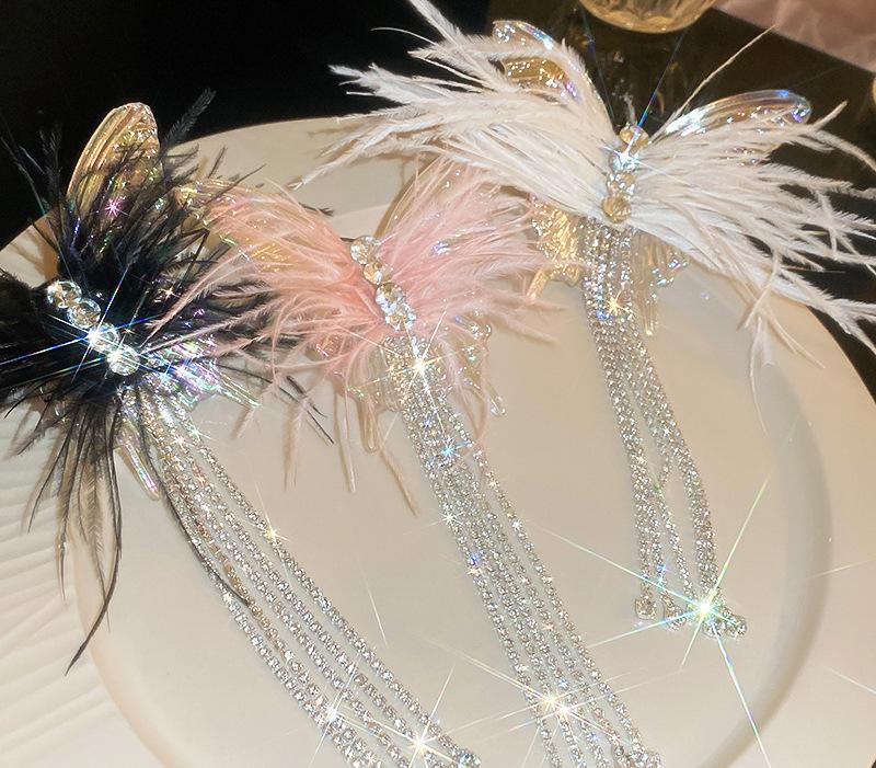Butterfly feather fringe hairpin side superior sensorial duck beak clip hair amount less half tie hair temperament hair accessor