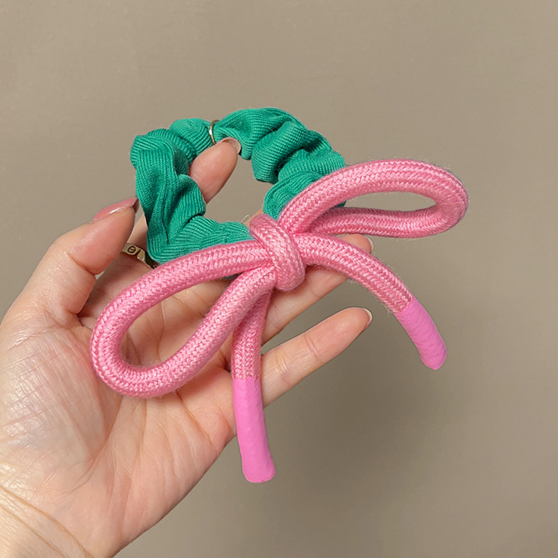 Cute pink bow headstring large colon scrunchie leather band women's hair tie new ponytail hair rope headwear