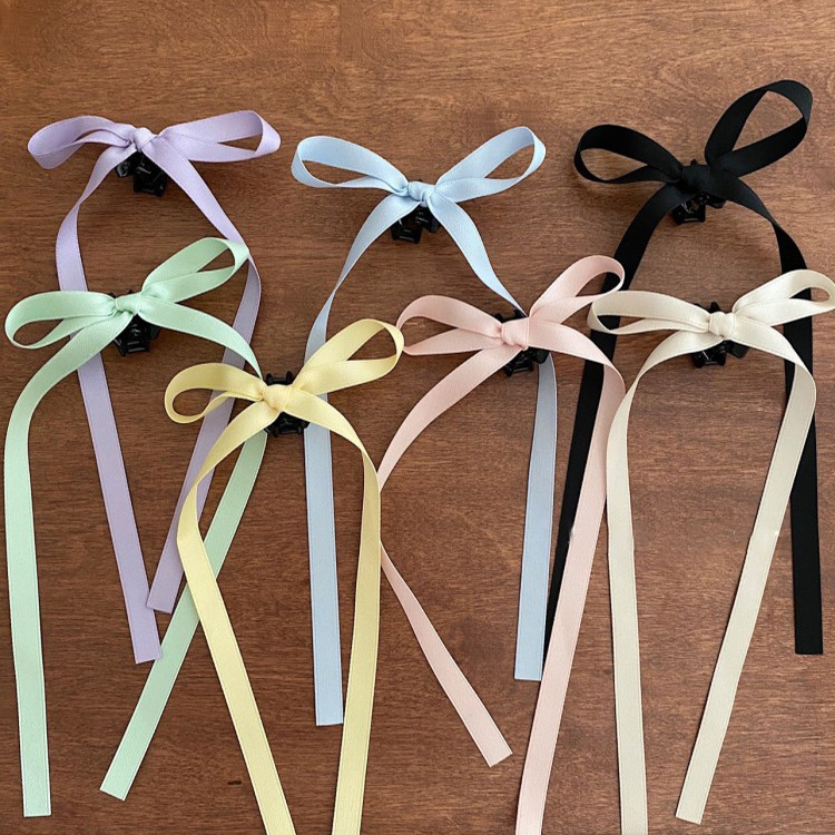 Delicate ballet-style streamers Small hair grips Vintage sweet double ponytail ribbon bow hair grips