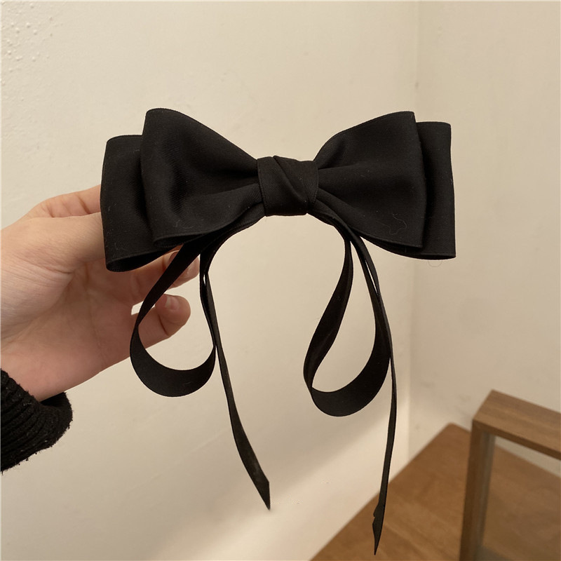 Black bow duckbill clip back head tray hair clip French vintage half tie hair streamer clip