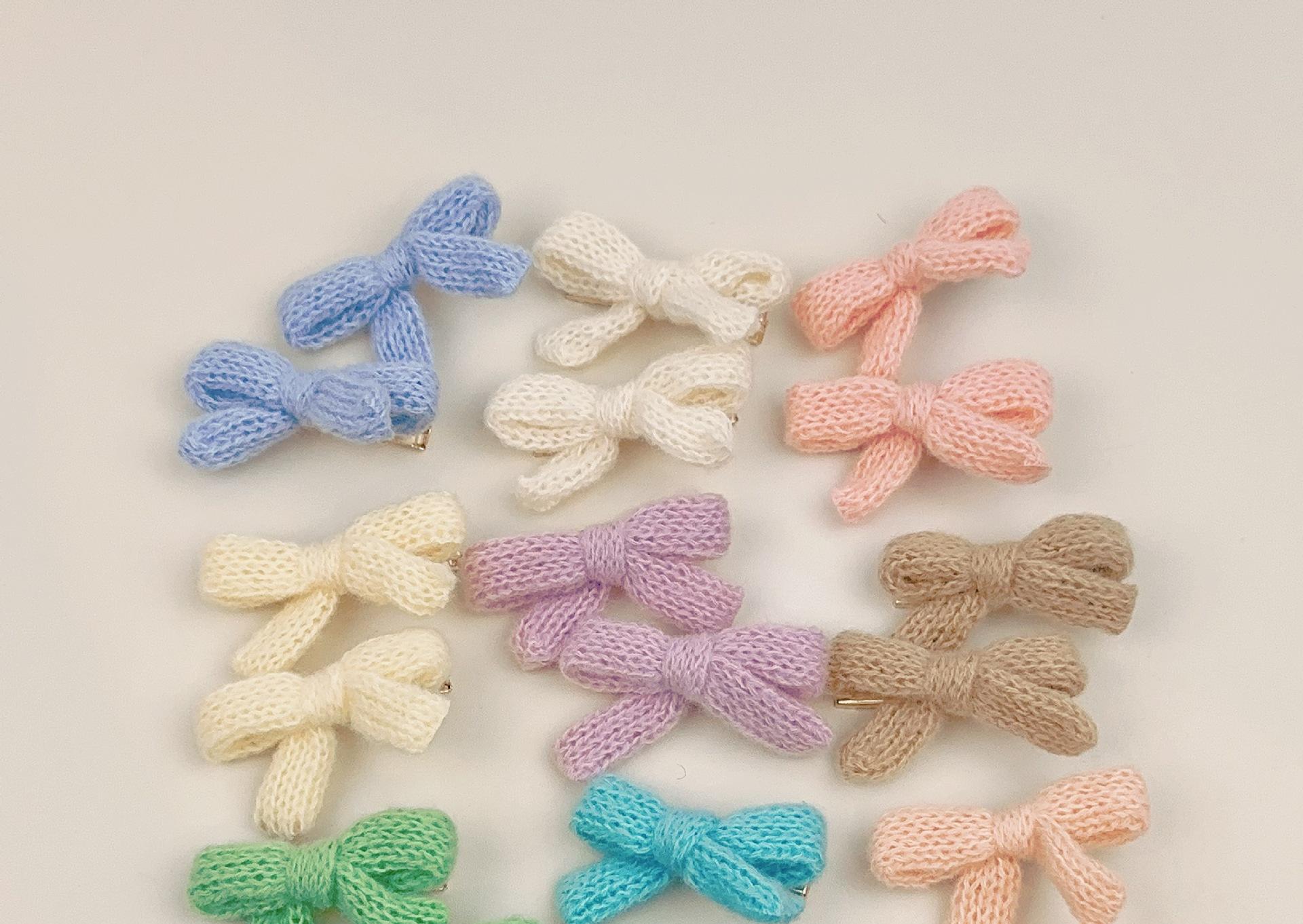 Korean version sweet sister color plush bow hairpin female side clip knitting clip dopamine hair accessories new
