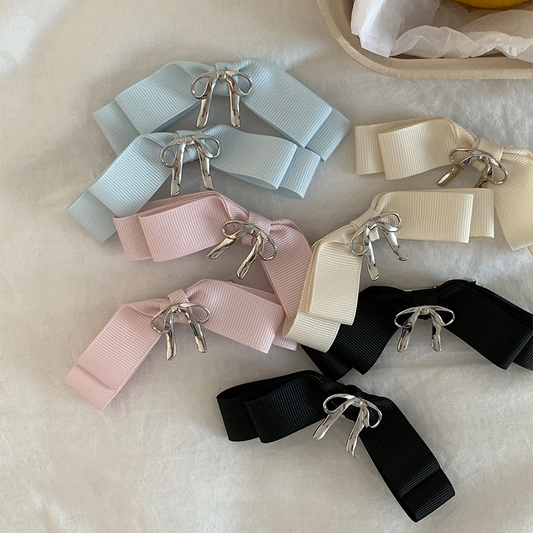 French sea salt Sweet metal bow hair clip Women's back half hair clip Side fringe clip headpiece