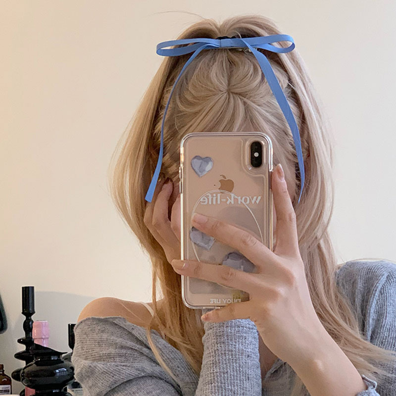 Braided ribbon Bow hair clip streamer Blue sweet girl hair clip double