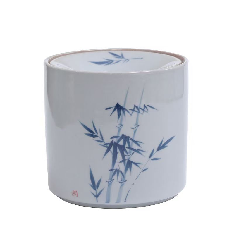 Vintage hand-painted tea residue jar water jar ashtray emerald bamboo ceramic ashtray