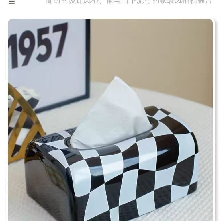 Light luxury black and white tissue box living room ceramic paper box