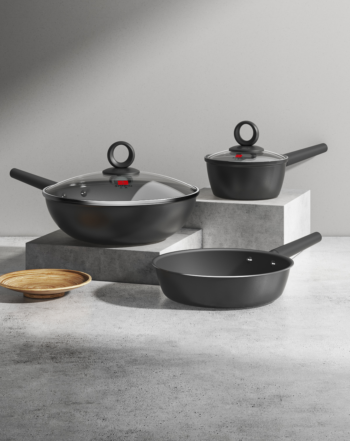 三禾0涂层三件套（黑色/青色） LC32S1 LJ26S1 LN18S1 32CM 26cm 18cm