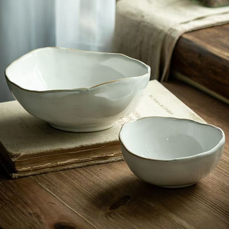 Restaurant tableware shaped dessert bowl Household ceramic rice bowl retro irregular small bowl