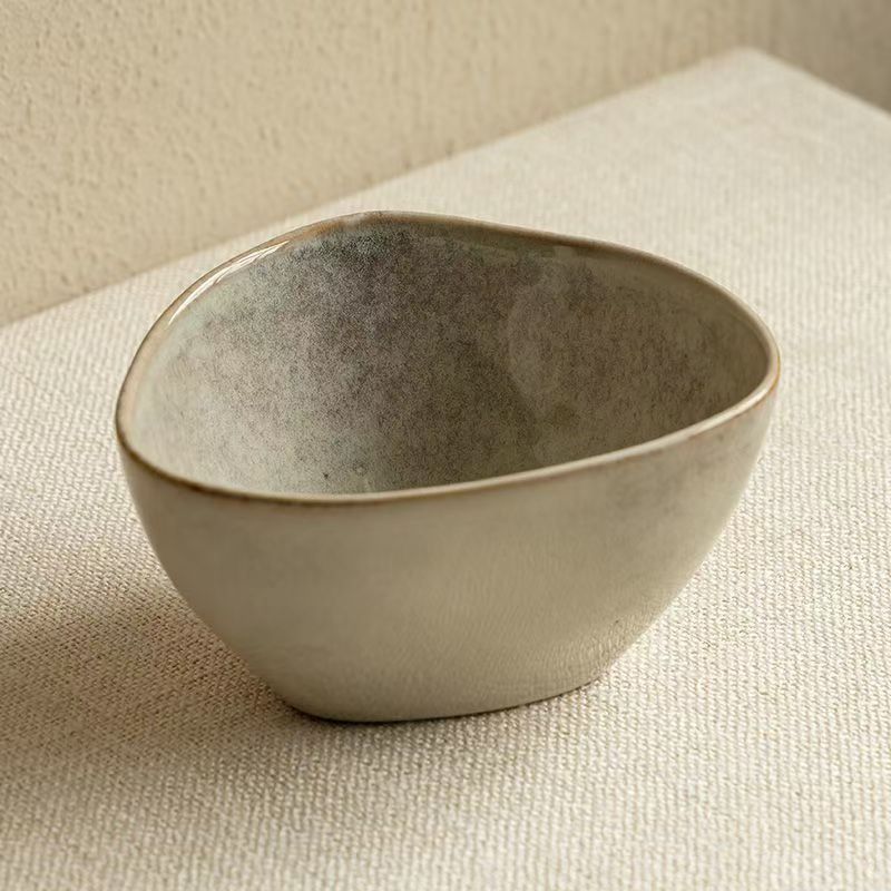Retro triangular bowl kiln change glaze rice bowl Ceramic bowl steamed egg bowl bamboo hat bowl tableware