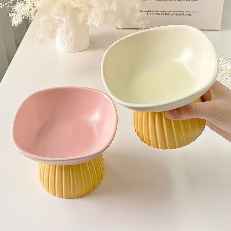 Ceramic tall tray end table fruit tray Porch storage bowl Pet bowl Cat food bowl
