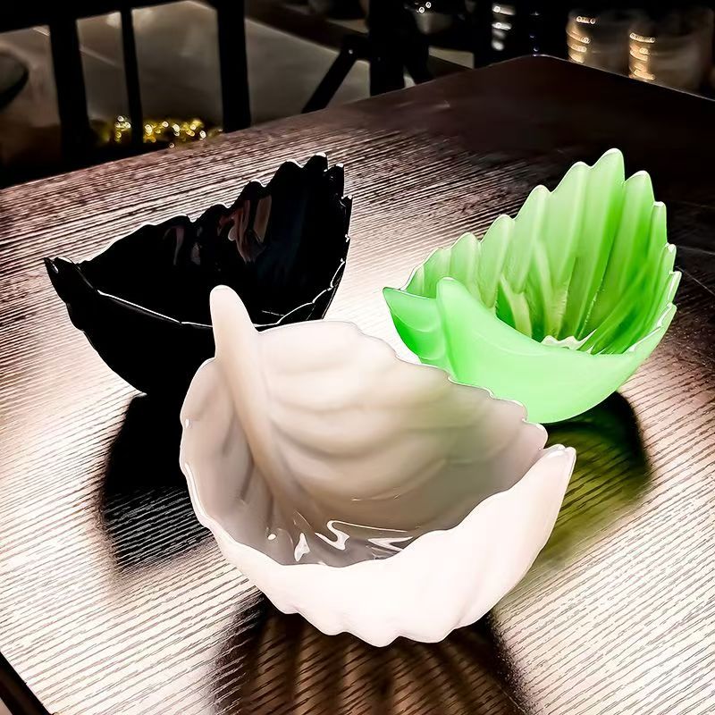 Glass bowl Fruit dish leaves leaves feathers high-end snack plate small fruit plate butterfly plate household