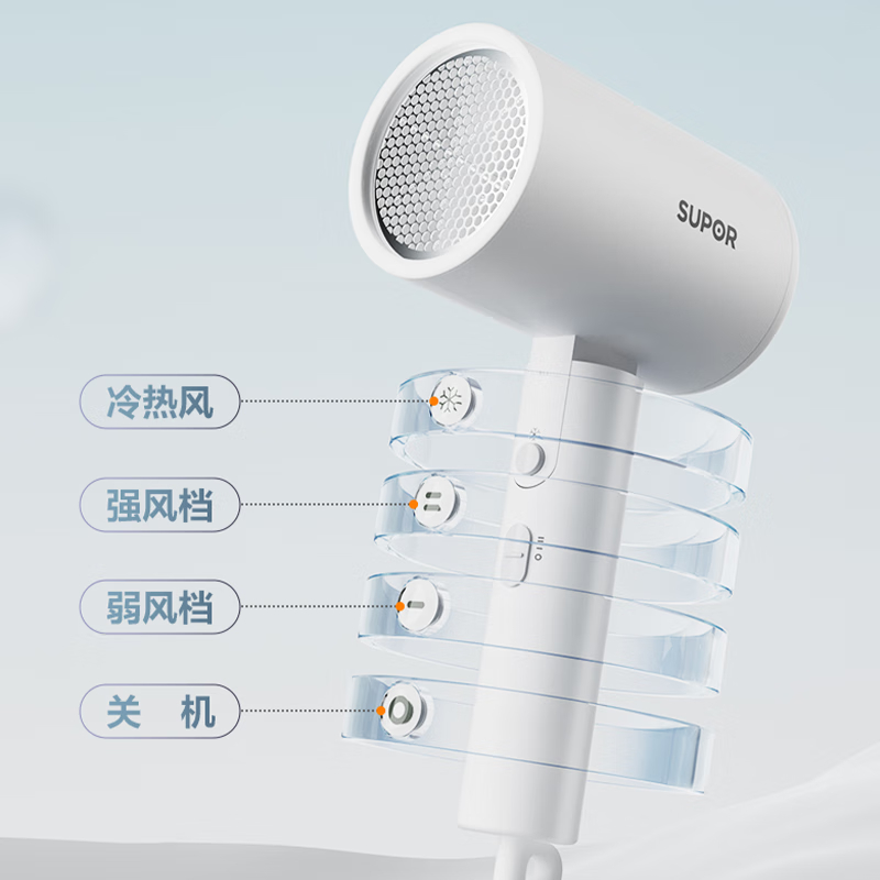 苏泊尔（SUPOR）电吹风机家用负离子大功率不伤发高速吹风速干吹风筒冷热快调低噪便携学生宿舍用HDL-F2