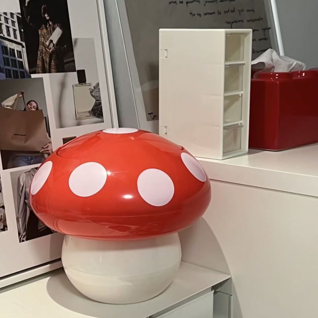 Tabletop mushroom trash can Household girl cute mini shake lid garbage can student cartoon small paper basket