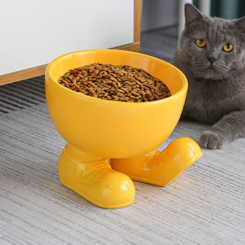 Tall cat bowl ceramic protection cervical spine diagonal large caliber net red drinking bowl cute cat food bowl dog bowl