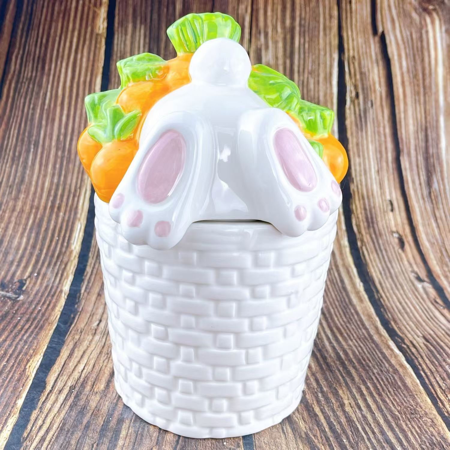 Ceramic rabbit carrot storage jar Home decor Cute cartoon garden cookies candy storage