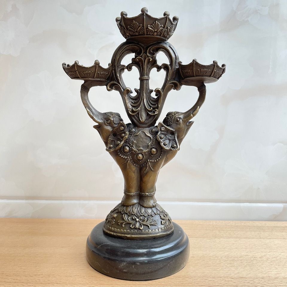 Copper sculpture double elephant three candlestick European home decoration elephant gift living room porch study