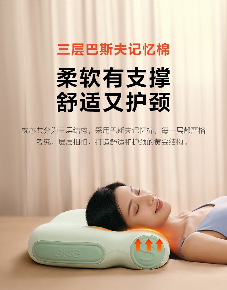 SKG护颈枕P3-2记忆棉枕头枕芯护颈椎助睡眠家用热敷枕头