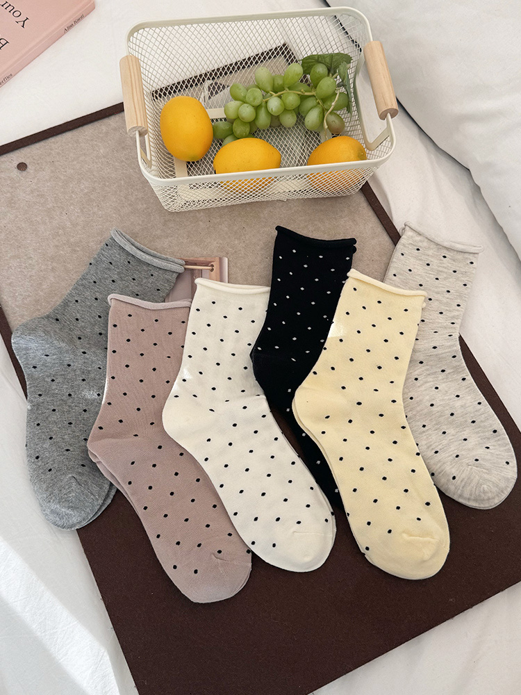 花辞日记 复古波点中筒袜女袜均码固定6支装