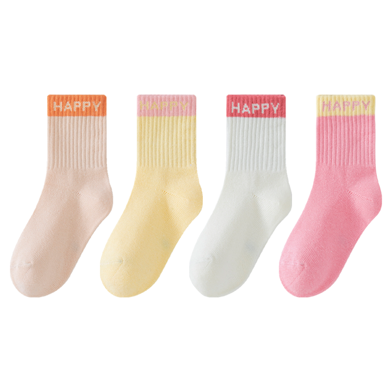 花辞日记儿童女袜4双装秋冬款拼色happy MW-066