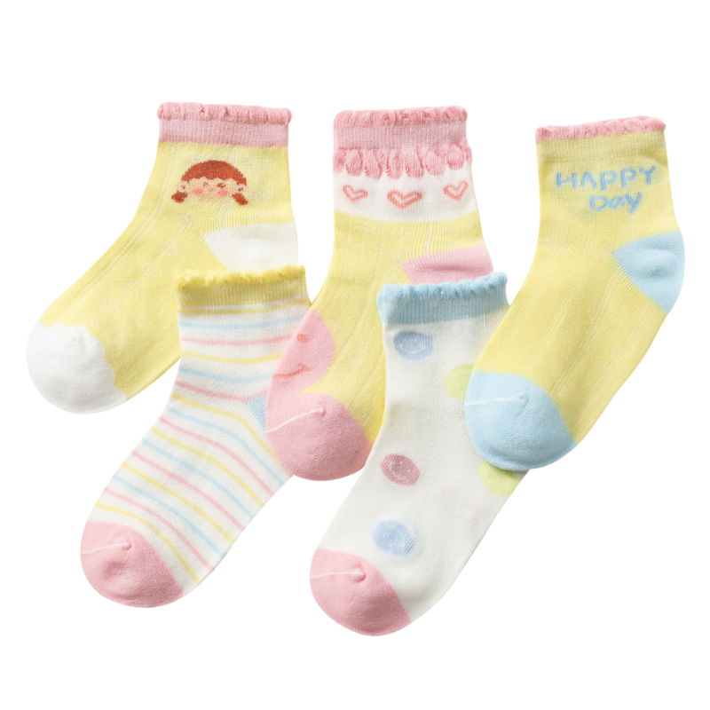 花辞日记纯棉儿童袜子小女孩爱心网眼中筒袜10双装