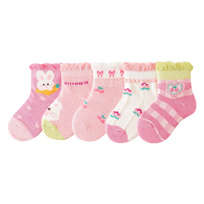 花辞日记纯棉儿童袜兔子樱桃粉色系中筒袜【10双装】